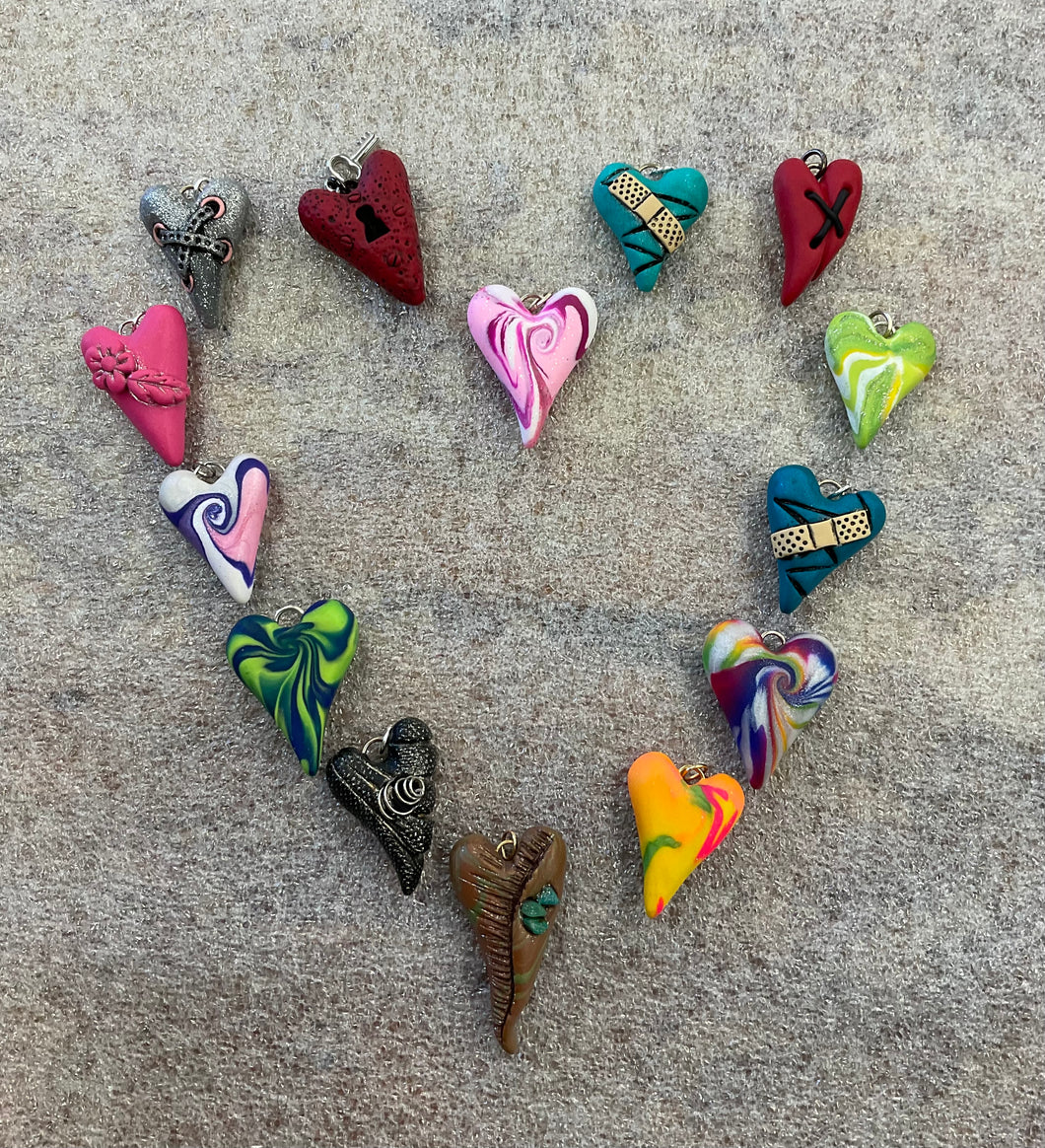 Curious Creations Polymer Clay Heart Charms / Pendants